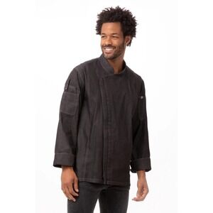 Chef Works Urban Gramercy Chef Coat Mens 2XL Black Denim Zipper Utility Jacket